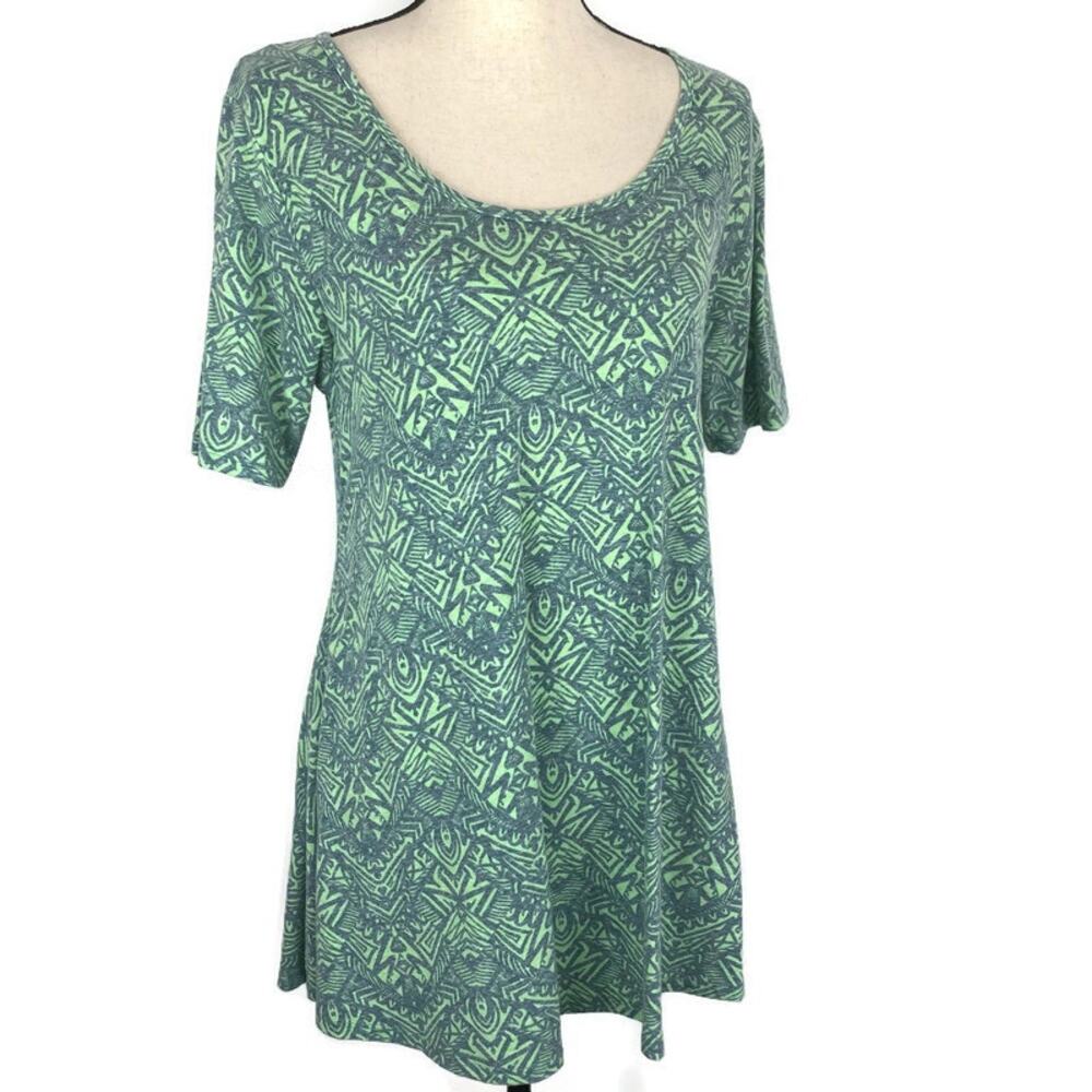 Lularoe Perfect T Blouse Green Gray Aztec Hi Low Swing Top Womens Sz Small - Picture 11 of 11